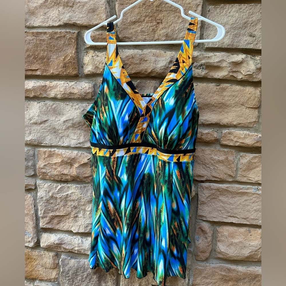 SEPTANGLE Women one piece SWIM DRESS Size 20 W Tummy control 🐠Multi color EUC